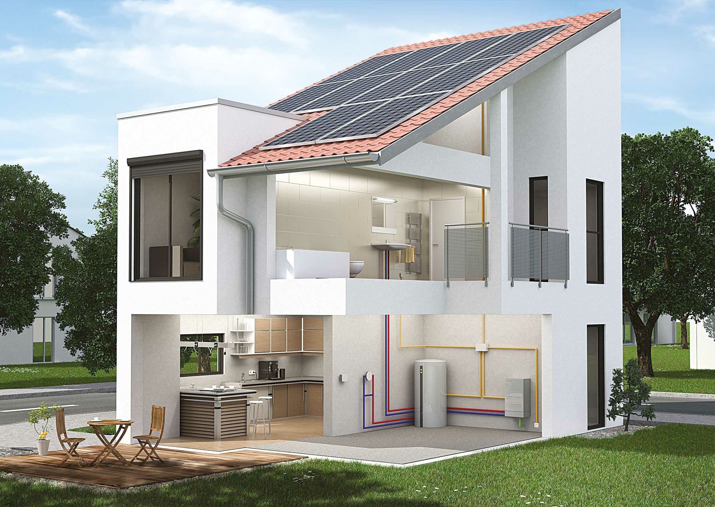 Möglichkeit für den Einbau der Brennstoffzelle in das Haus: Querschnitt eines Hauses
