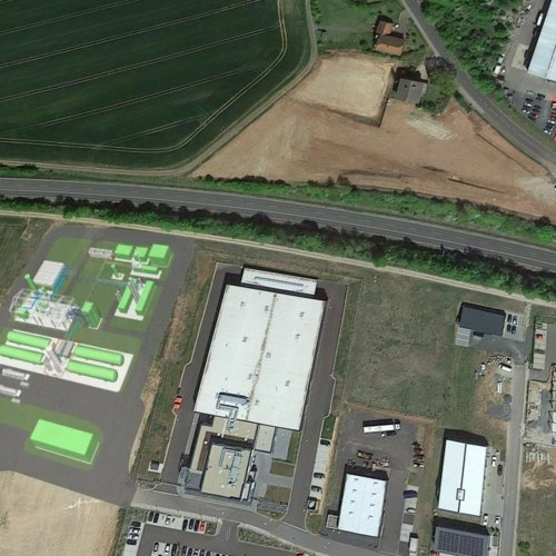 Zu sehen ist ein Satellitenbild von Burghaun - dem Standort der geplanten Herstellung von klimaneutralem Kraftstoff.